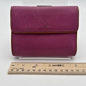 Vintage Leather Coach Bi-Fold French Purse Card Wallet Button Pocket Pink 7823